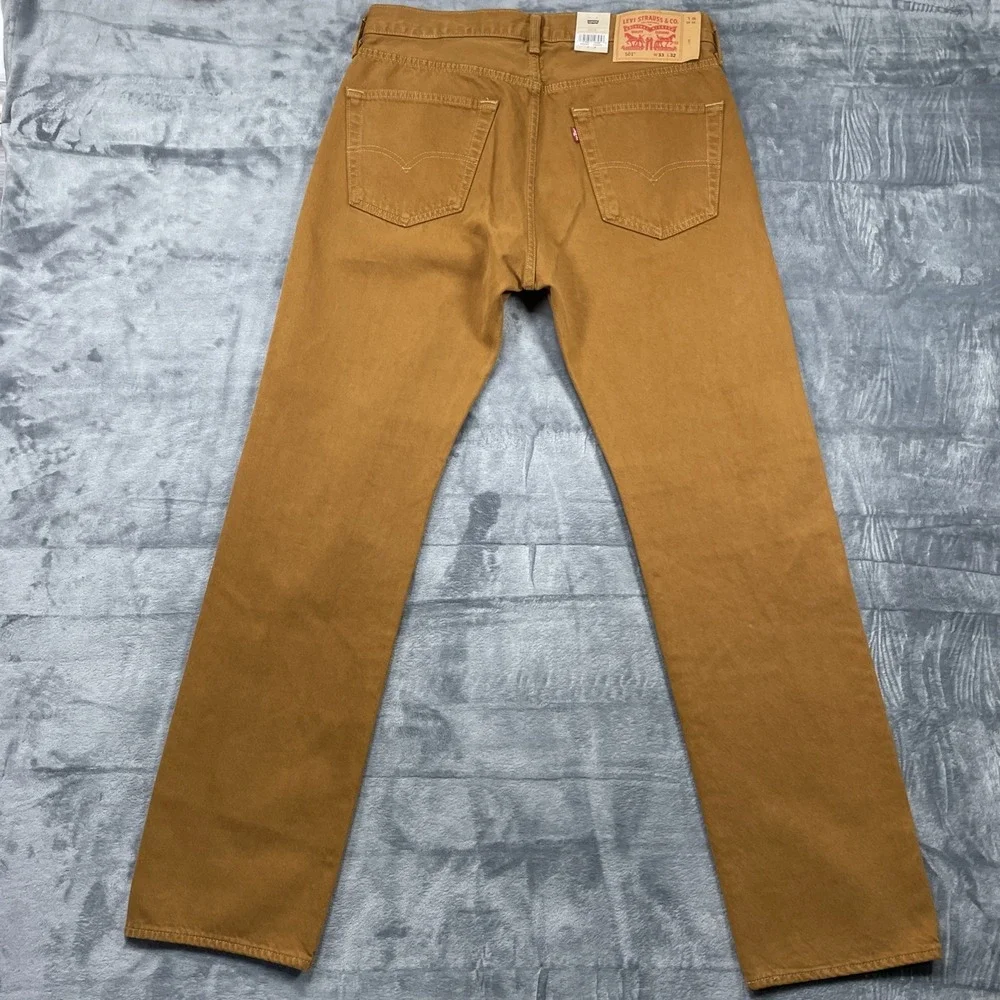 Levis 501 Jeans New Mens Original Button Fly‎ Mustard Brown Stretch 33 X 32 NWT